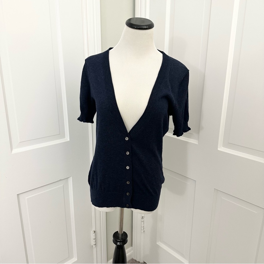 NWT Banana Republic Cardigan short sleeve Blue deep V Petite Small Lightweight